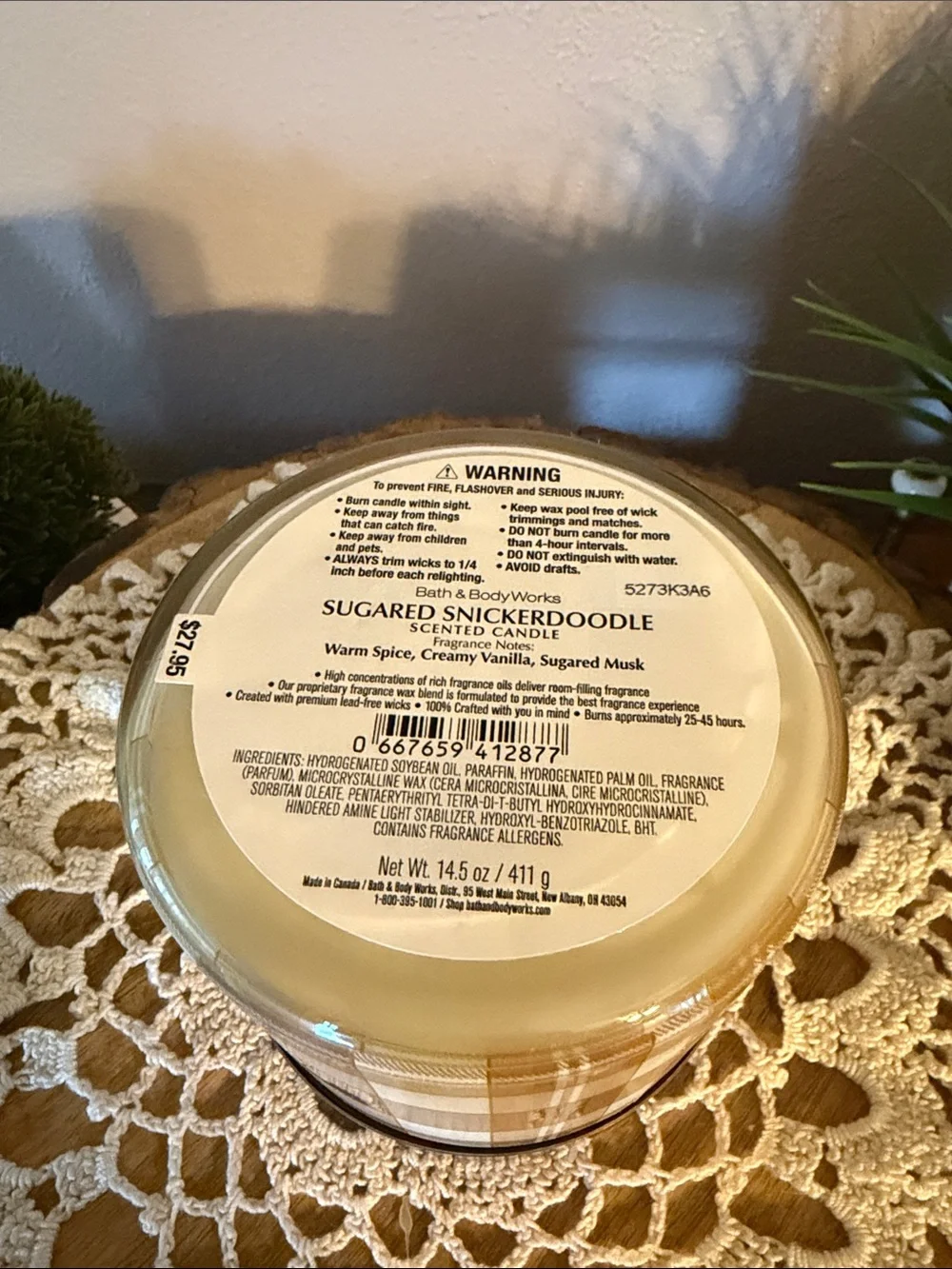 Bath & Body Works Sugared Snickerdoodle Candle - Beige Plaid with Gold Lid - Picture 4 of 4